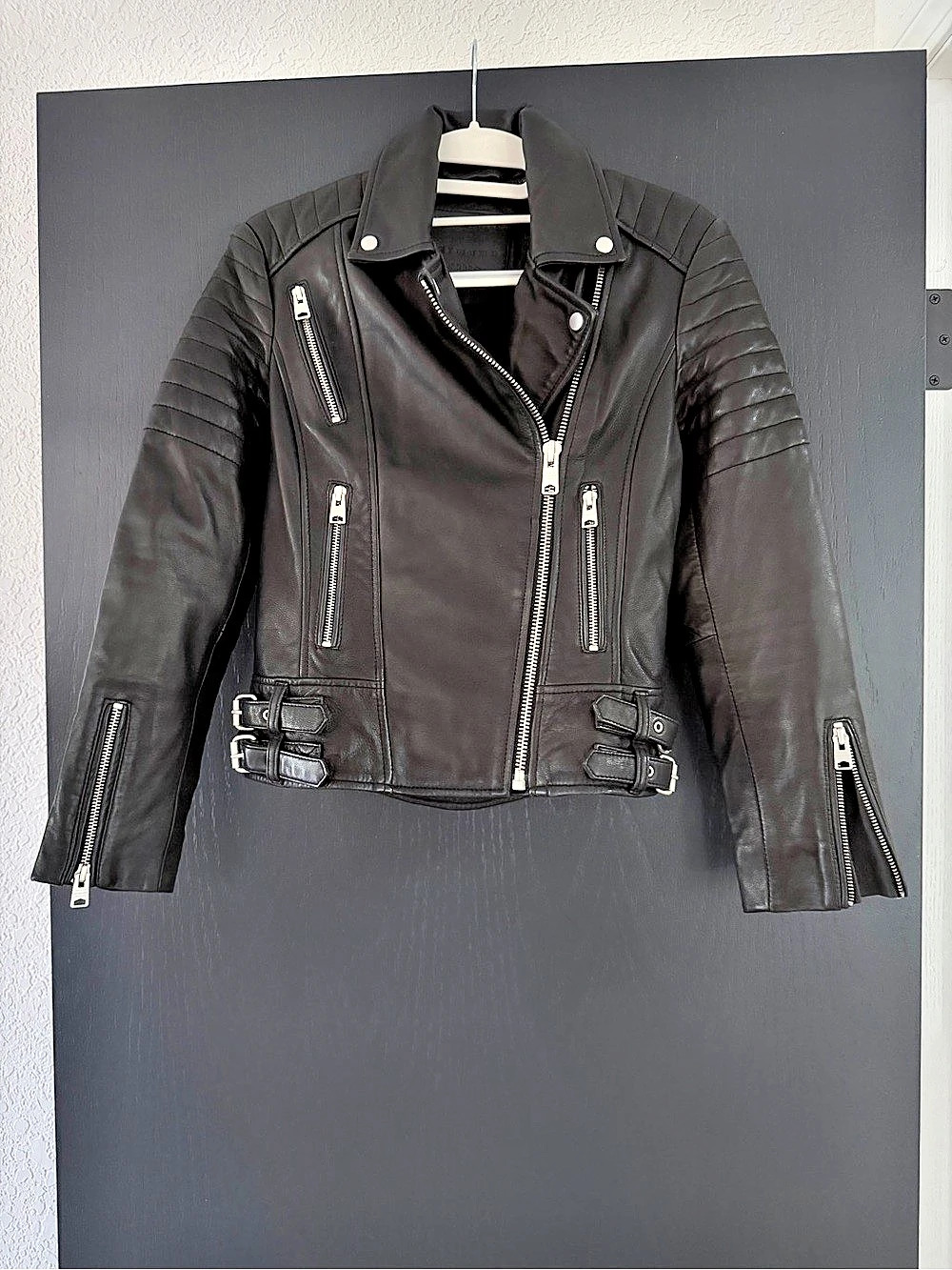 AllSaints Estella Leather Biker Jacket Black Size 2